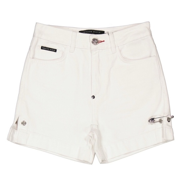 Philipp Plein Pants - NWT PHILIPP PLEIN WHITE DENIM 5 POCKET HOT SHORTS WITH SILVER DETAILS
